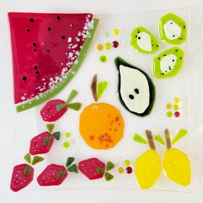 Handmade Fused Glass Plate- Large - Fruit Design