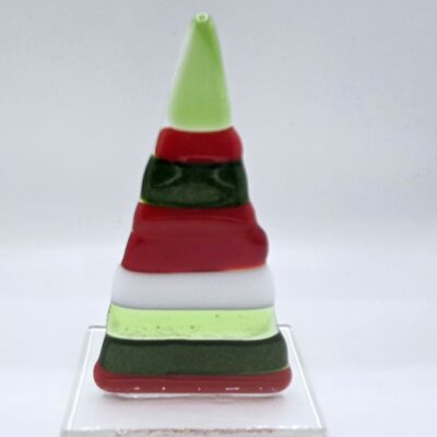 Original Lisa Fused Glass Trees - 4" Christmas Stripes #4-2
