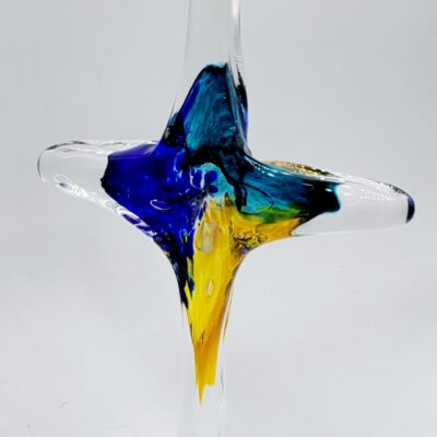 Handmade Glass Cross - Cobalt, Teal, and Amber #2