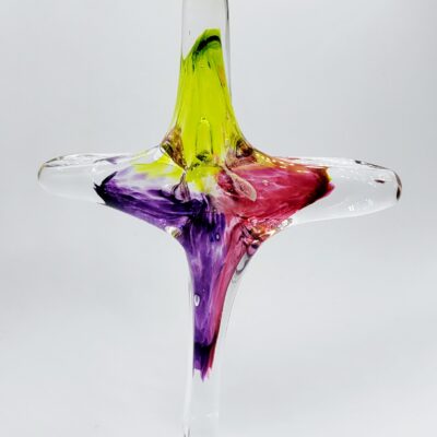 Handmade Glass Cross - Lime, Pink, and Purple