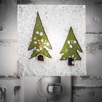 J Devlin Fused Glass Nightlight: Winter Pines