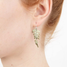 Michael Michaud Large Single Leaf Fern Wire Earrings (Model)