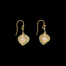 Michael Michaud Round Leaf Eucalyptus Pearl Wire Earrings (Pair)