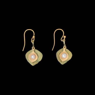 Michael Michaud Round Leaf Eucalyptus Pearl Wire Earrings