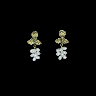 Michael Michaud Spring Birch Leaf Dainty Post Earrings with Pearls