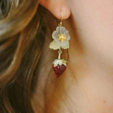 Michael Michaud Strawberry Flower Wire Drop Earrings (Model)