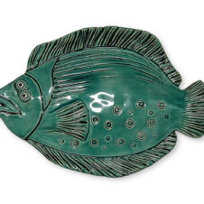 Rooted in Art Funky Flounder Ceramic Fish, #187 Turquoise with Spots