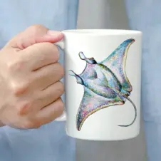 The Ship's Hold Watercolor Artwork 15oz Ceramic Mug, Manta Ray (individual in hand)