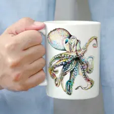 The Ship's Hold Watercolor Artwork 15oz Ceramic Mug, Octopus #15 (individual in hand)