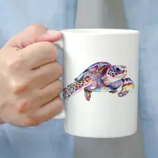 The Ship's Hold Watercolor Artwork 15oz Ceramic Mug, Swimming Sea Turtle (individual in hand)