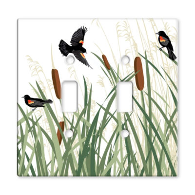 Rightside Design Red-winged Blackbird Two-Toggle Ceramic Light Switch Cover Plate