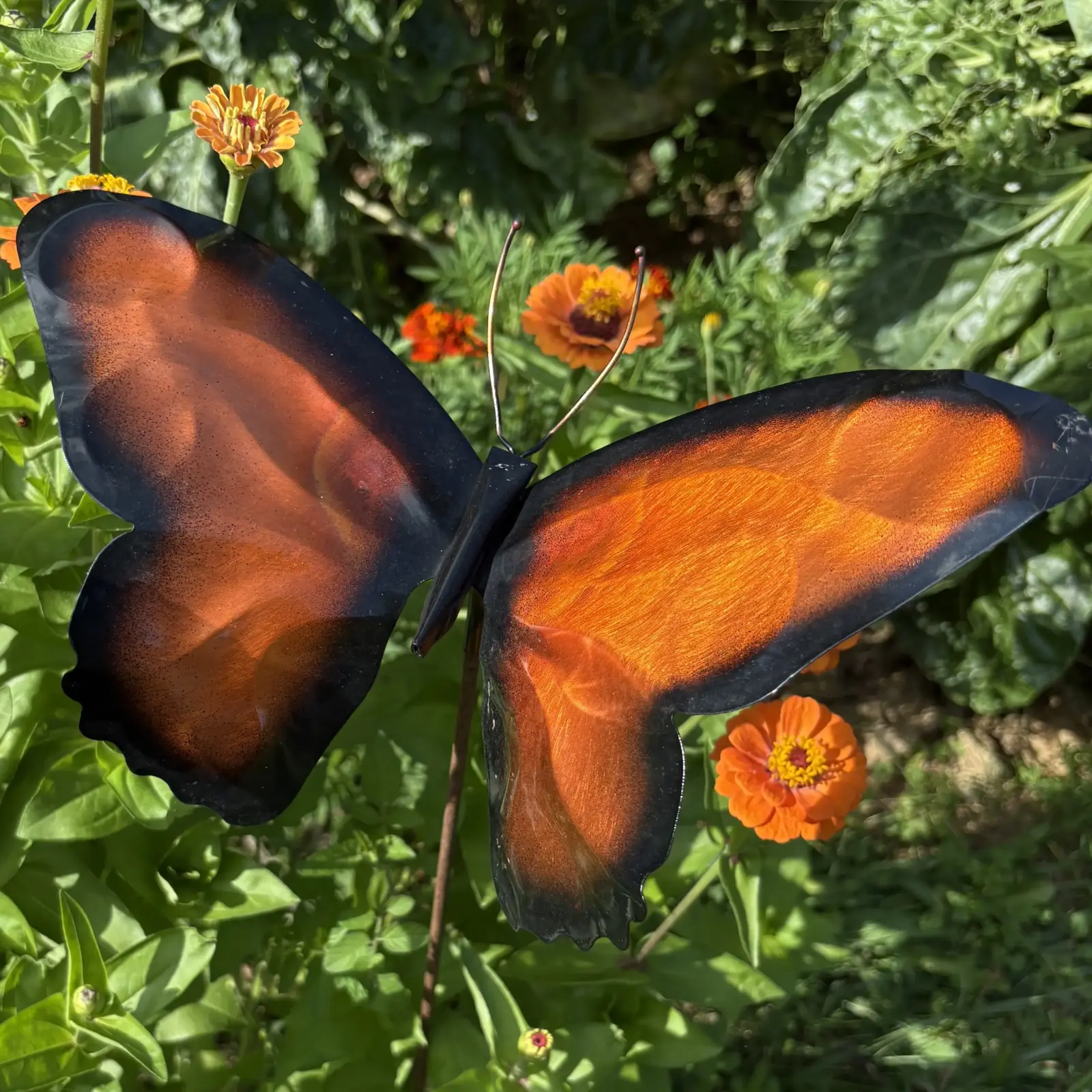 HCF-CBF-ORG-002 Haw Creek Forge Orange Copper Butterfly Garden Stake Yard Art (Image 2)