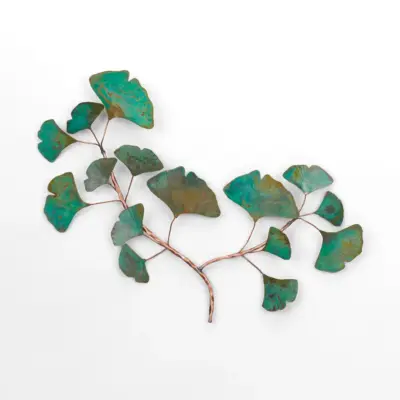 Haw Creek Forge Small Copper Ginkgo Branch Wall Art with Patina Finish (Image 1)