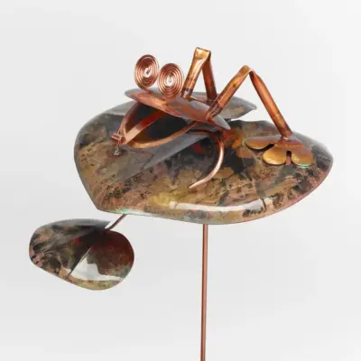 Haw Creek Forge Medium Copper Frog on Lily Pad Garden Stake Yard Art