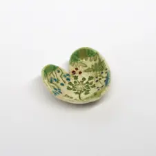Walton Clay Studio Heart-shaped Pottery Dish Bowl with Pressed Flowers