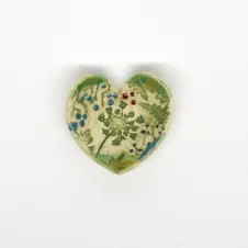 Walton Clay Studio Heart-shaped Pottery Dish Bowl with Pressed Flowers