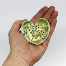 Walton Clay Studio Heart-shaped Pottery Dish Bowl with Pressed Flowers