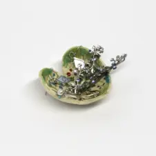 Walton Clay Studio Heart-shaped Pottery Dish Bowl with Pressed Flowers