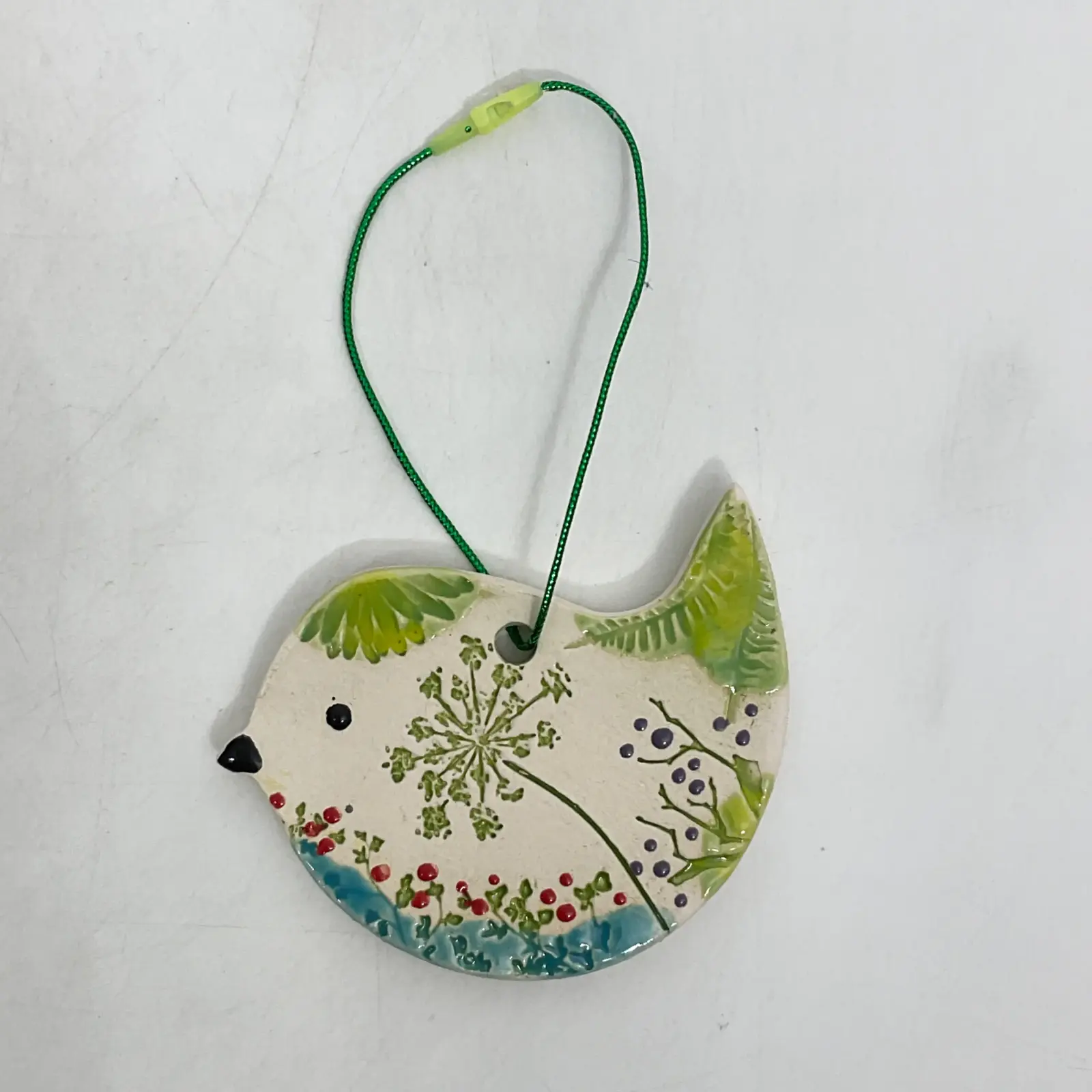 WC-4-003 Walton Clay Studio Bird Pottery Ornament with Pressed Flowers