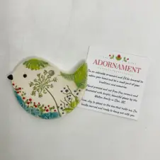 Walton Clay Studio Bird Pottery Ornament with Pressed Flowers