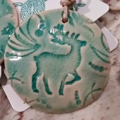 Teal Turtle Studio Ceramic Deer Ornament (Image 1)