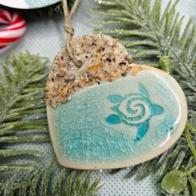 Teal Turtle Studio Ceramic Mini ‘Keep Swimming’ Turtle Heart Ornament (Image 1)