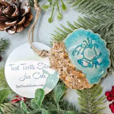Teal Turtle Studio Ceramic Sandy Crab Shell Ornament (Image 1)
