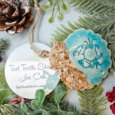 Teal Turtle Studio Ceramic Sandy Crab Shell Ornament (Image 1)