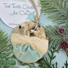 Teal Turtle Studio Ceramic Sandy Sand Dollar Ornament (Image 2)