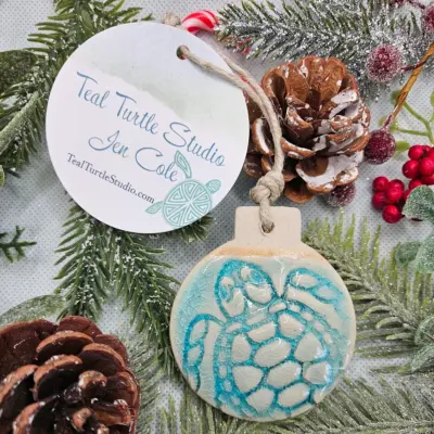 Teal Turtle Studio Ceramic Sea Turtle Ornament (Image 1)