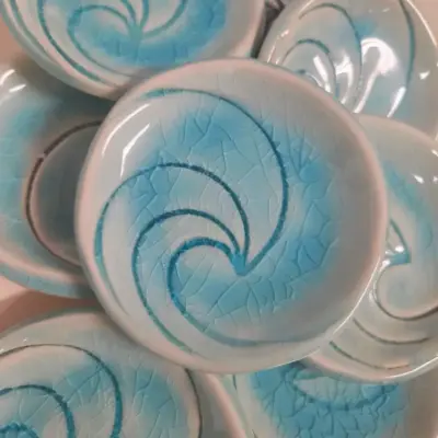 Teal Turtle Studio Ceramic Wave Trinket Dish (Image 1)