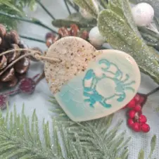 Teal Turtle Studio Ceramic Mini Sandy Crab Heart Ornament (Image 2)