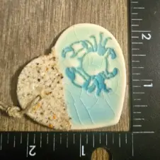 Teal Turtle Studio Ceramic Mini Sandy Crab Heart Ornament (Image 3)